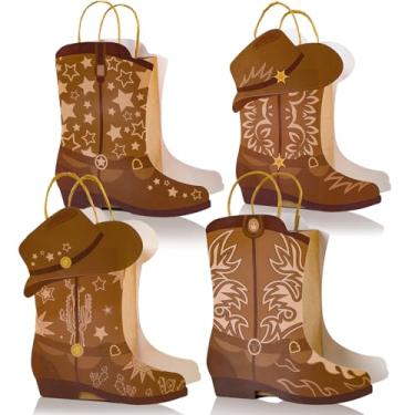 Imagem de 48 peças de botas de caubói, sacos de papel, decorações de festa com tema ocidental, brindes do Velho Oeste, Kraft, bolsa de presente com alças de rodeio, chapéu de vaqueira, bolsa de brindes, para