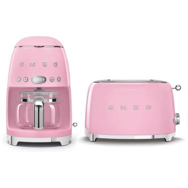 Imagem de Conjunto Smeg Retro de Cafeteira e Torradeira de 2 Fatias Rosa