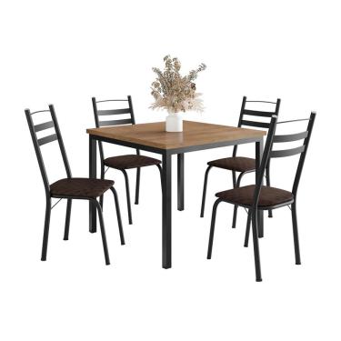Imagem de Conjunto de Mesa Quadrada com Tampo de MDP Amadeirado e 4 Cadeiras Adriana Revestimento Sintético Cacau e Preto