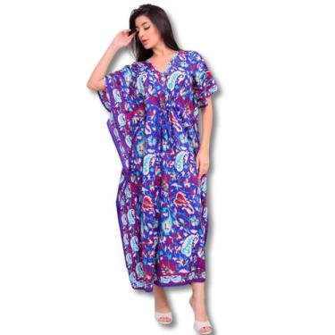 Imagem de Vestido longo feminino Kaftan Manga Morcego estampado Moda - Emporio S