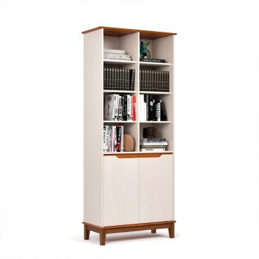 Imagem de Livreiro Ej Flow 2 Portas 6 Prateleiras Com Pés Madeira Off White/Freijo