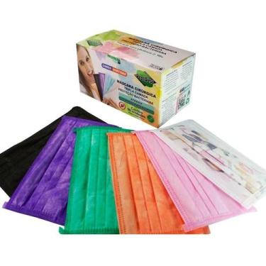 Imagem de Máscara Cirúrgica Descartável (Cores Sortidas) Tripla C/50 Unds com El