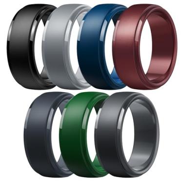 Imagem de Egnaro Anéis de casamento de silicone masculinos: anel de borracha clássico preto - hipoalergênico para academia/ar livre/presente (pacote variado de 1/4/7 com meio tamanho), 7.5-8, Silicone, Sem