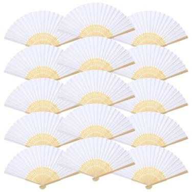 Imagem de Aeaocvo 15 peças de leques de papel branco ventiladores portáteis dobráveis de bambu para casamento, dança de linha, decoração DIY, igreja, lembrancinhas de festa em casa