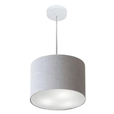 Imagem de Lustre Pendente Cilíndrico Cúpula Tecido 30x25 cm, Vivare Iluminação, Pendente4210 CZ, Cinza, Pequeno