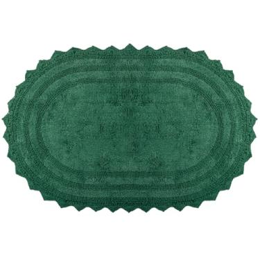 Imagem de RAJRANG Tapete de banheiro verde folhagem com padrão de crochê algodão macio reversível boho tapete de banho oval 61 x 43 centímetros