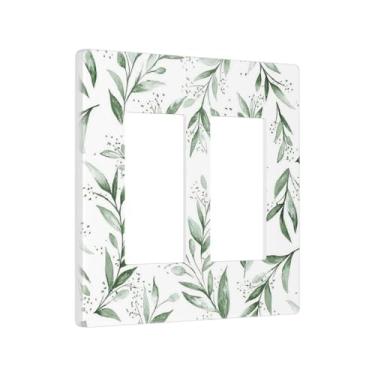 Imagem de Green Sage Olive Leaf 2 Gang Double GFCI Decorator Rocker/Decorator Light Switch Cover Decorativo Tomada Placa Elétrica Sem Parafusos