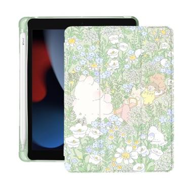 Imagem de Linda capa Kawaii Flower para iPad Pro de 11 polegadas M4 2024 (5ª geração) com suporte para lápis, hibernar/despertar automático, capa traseira de TPU macio de couro verde