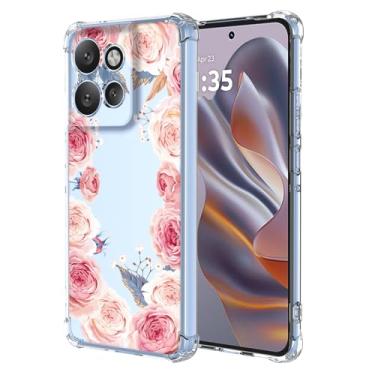 Imagem de RRXSYXL Capa para Moto Edge 50 NEO com estampa floral transparente, capa macia à prova de choque para Motorola Edge 50 NEO, floral rosa