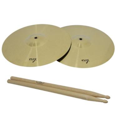 Imagem de Par de Pratos de Bateria Chimbal 14" + Baqueta 5A Hickory New York