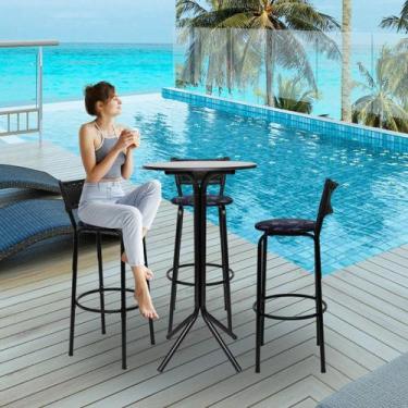 Imagem de Conjunto Bistrô Mesa com 3 Banquetas Bancos Altas Luxo Cozinha Para La