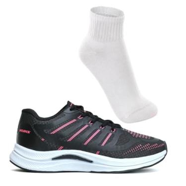 Imagem de Tenis Feminino Academia Corrida Caminhada Leve Confortavel Vuks com Meia Esportiva (Preto, BR, Adulto, Numérico, 38)