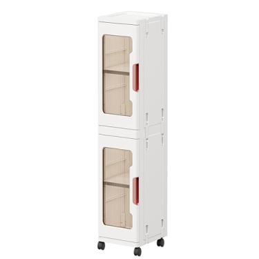 Imagem de Armário de armazenamento de banheiro fino e alto de 2 andares, armário de armazenamento estreito com portas e prateleiras transparentes, adequado para espaços pequenos, banheiros, cozinhas