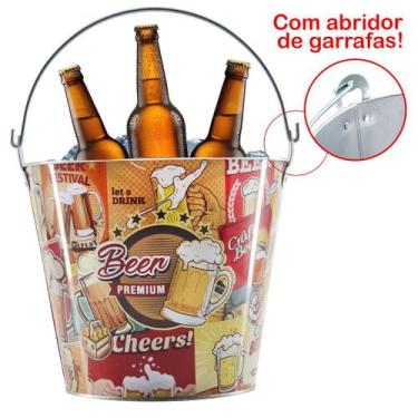 Imagem de Kit 2 Baldes De Gelo Para Cerveja Estampado Em Metal Galvanizado 4,8 L