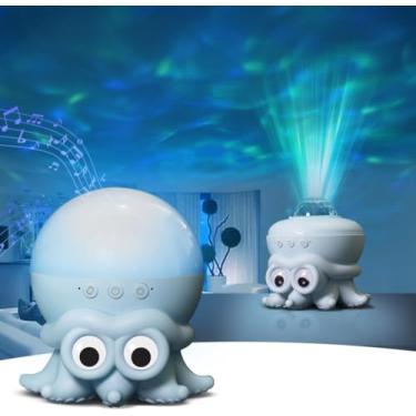Imagem de Lâmpada de projetor de polvo, projetor de ondas do oceano com alto-falante Bluetooth e controle remoto, lâmpada noturna de nebulosa de 8 cores, temporizador automático, recarregável por USB-C