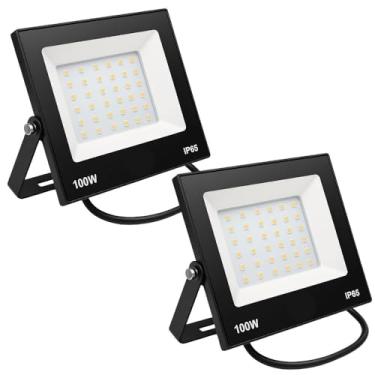 Imagem de KIT 2 Refletores Holofote de LED 100W Branco Frio 6500k IP65 à Prova d'Água, Iluminação Externa Profissional, Alta Eficiência Energética