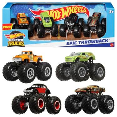 Imagem de Hot Wheels Monster Trucks Veículo de Brinquedo Pacote Surpresa 4 carros Escala 1:64 para crianças a partir de 3 anos