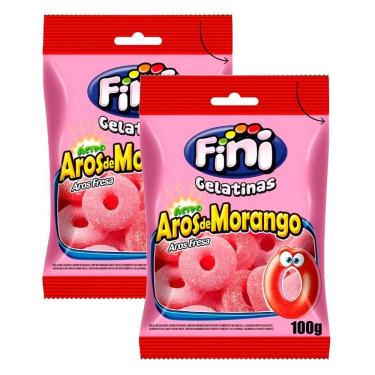 Imagem de Kit 2 Balas de Gelatina Fini Aros de Morango 100g