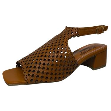 Imagem de Sandália Feminina Salto Bloco Couro Moderna Elegante Bottero