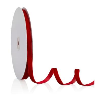 Imagem de Fita de veludo vermelha 1/10.2 cm x 20 jardas, fita de Natal perfeita para decoração de guirlanda de árvore de Natal, enfeites de artesanato artesanal, embrulho de presente e fabricação de laços