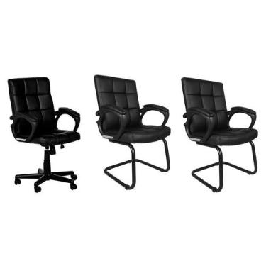 Imagem de Conjunto com 3 Cadeiras de Escritório Charles Preto - Keva