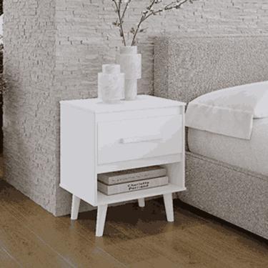 Imagem de Mesa de Cabeceira pequena Mila com 1 Gaveta e Nicho Retrô - Branco