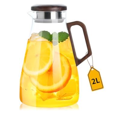 Imagem de Jarra de vidro de 2L com tampa e bico, jarro de água, garrafa de 1,927 g para água quente/fria, jarro grande de chá gelado para café, suco e bebidas caseiras