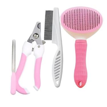 Imagem de KIT 4 Pçs para Pets: Escova Removedora Tira Pelos de Cães E Gatos +Pente de Pulgas+Cortador de Unhas+Lixa de Unha PET-01