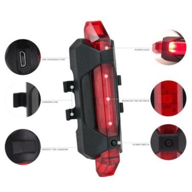 Imagem de Farol Bike Traseira 3 Cores Lanterna Sinalizador DAgua Usb - Ecood