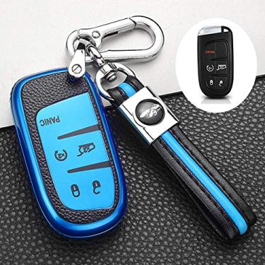 Imagem de ontto Capa de chave de 5 botões para Jeep Key Fob capa de chave padrão de couro TPU para Chrysler 300 200 Dodge Charger para Jeep Grand Cherokee Renegade Azul