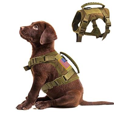 Imagem de Hanshengday Peitoral tático para cães de serviço, colete tático ajustável para cães de patrulha militar K9 para treinamento ao ar livre com alça (PP, cáqui)