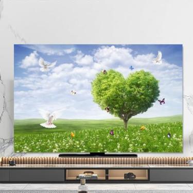 Imagem de Capa de TV com impressão de paisagem, capa protetora contra poeira para tela plana/curva de 82 a 203 cm, capa de monitor montada na parede para sala de estar/decoração de quarto - árvore 3||58-60