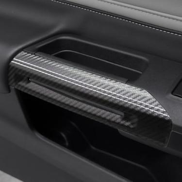 Imagem de BETTERHUMZ Capa de puxador de porta interna de carro compatível com Ford Mustang 2024 2025 para Alcantara couro carbono acabamento de braço adesivo acessórios interiores (couro de carbono)