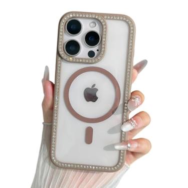 Imagem de Capa para iPhone 16 Pro Max com glitter e strass, transparente, cor sólida, moldura fosca (para iPhone 16 Pro Max/Ouro Deserto)