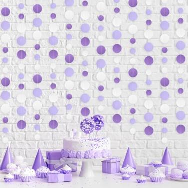 Imagem de 5 peças de guirlanda roxa com glitter, guirlanda de bolinhas roxas, papel PLULON para pendurar 1,8 m, faixa de fundo para aniversário, chá de bebê, casamento, sala de aula, artigos de decoração de