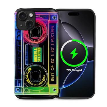 Imagem de Yuning419 Capa compatível com iPhone 13/14 [compatível com MagSafe] Capa rígida híbrida de 2 camadas, capa magnética protetora à prova de choque para iPhone 13/14, fita cassete retrô moderna