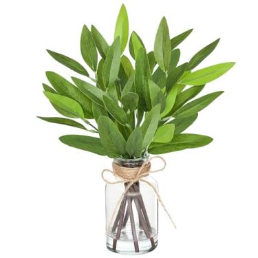 Imagem de Piklado Hastes falsas de eucalipto de 33 cm em vaso com água sintética, folhas de plantas artificiais para prateleira, mesa, banheiro, casa de fazenda, mesa de centro, decoração de casa (folha