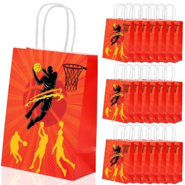 Imagem de Vyndicca 24 peças de sacos de presentes de basquete, sacolas de lembrancinha de festa de basquete com alças, bolsa de presente para crianças com tema esportivo de aniversário, saco de papel para doces