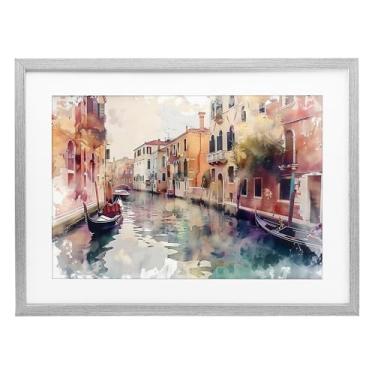 Imagem de Stupell Industries Impressão emoldurada cinza estilo aquarela Canal de Veneza sob vidro por LSR Creative Studio, 35,5 x 50,8 cm