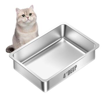 Imagem de Amibud Caixa de areia de aço inoxidável de entrada baixa para gatinho, bandeja de areia pequena e rasa de metal para coelhos, hamsters, suprimentos de banheiro para gatos fáceis de limpar - 44 cm C x