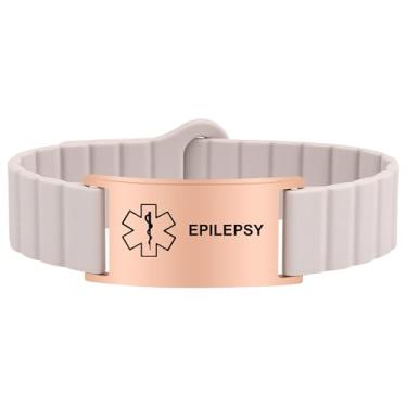 Imagem de Pulseira de alerta médico para mulheres e homens, pulseira de identificação de alerta médico ajustável à prova d'água para marcapasso de epilepsia D.N.R diabéticos, Adjustable Size, Silicone e aço