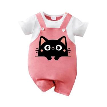 Imagem de Macacão Infantil Unissex Com Estampa De Gato Preto, Manga Curta, Com S