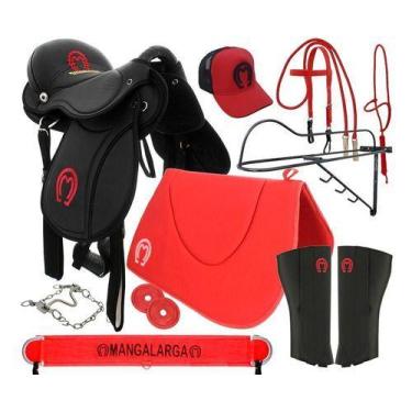Imagem de Sela De Cavalo Country Mangalarga Modelo Australiano Preta Com Vermelh