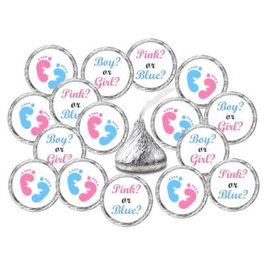 Imagem de 324 Adesivos rosa e azul para chá de bebê para chá de bebê ou decoração de festa de bebê, adesivos de beijos de menino ou menina, lembrancinhas de revelação de gênero para chá de bebê, etiquetas