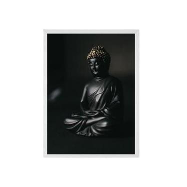 Imagem de Quadro Decorativo Buda Negro Moldura Branca 45X34Cm - Quadros On-Line