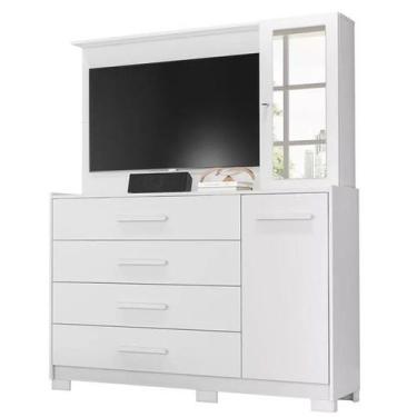 Imagem de Cômoda Com Painel 4 Gaveta 2 Portas Espelho Ilhabela - Albatroz, Branc