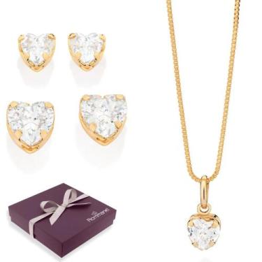 Imagem de Melhor Presente Feminino Kit Colar Pingente Brincos Rommanel Banhados 
