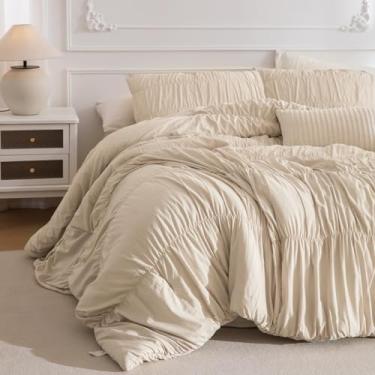 Imagem de Masaca Conjunto de edredom Queen, Queen, com babados franzidos, 3 peças, ultramacio, leve, boêmio, chique (1 edredom de trigo + 2 fronhas)