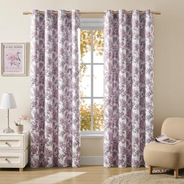 Imagem de Cortinas florais longas 2 painéis de 2 painéis para quarto, filtro de luz campestre francês, cortinas de flores de lavanda sonhadoras para sala de estar, ilhós, topo com 50% de bloqueio de luz, uvas