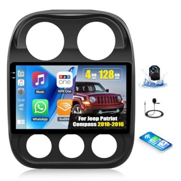 Imagem de [4 + 128 G] Rádio estéreo para carro Android 15 para Jeep Patriot Compass 2010-2016 com carro sem fio e Android Auto, rádio de carro de 10,1 polegadas com link espelhado Bluetooth FM/RDS WiFi GPS EQ